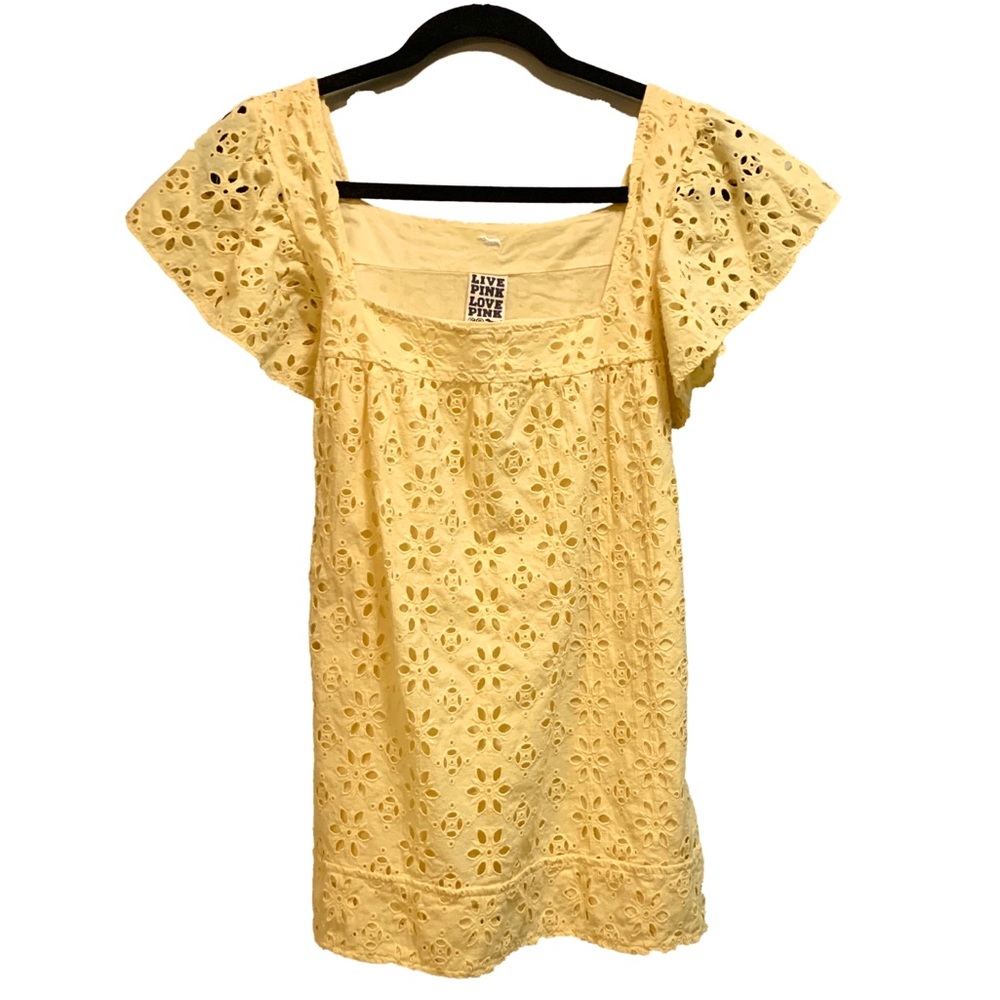 PINK VS Eyelet Yellow Short Sleeve Blouse Small